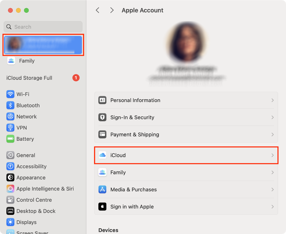 To fix the iCloud Private Relay issue, open System Settings on your Mac, click your profile picture, and select iCloud.