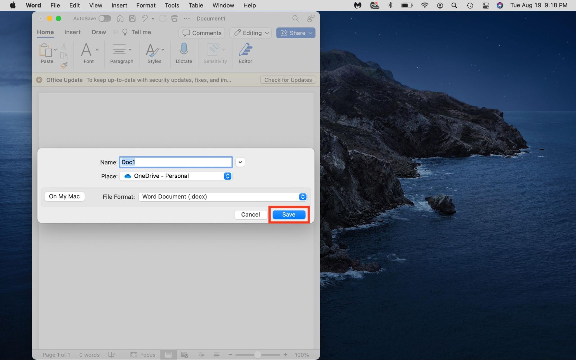 A user is saving a Word document. To duplicate a file using the File menu in Microsoft Word, name the new file and press Save.