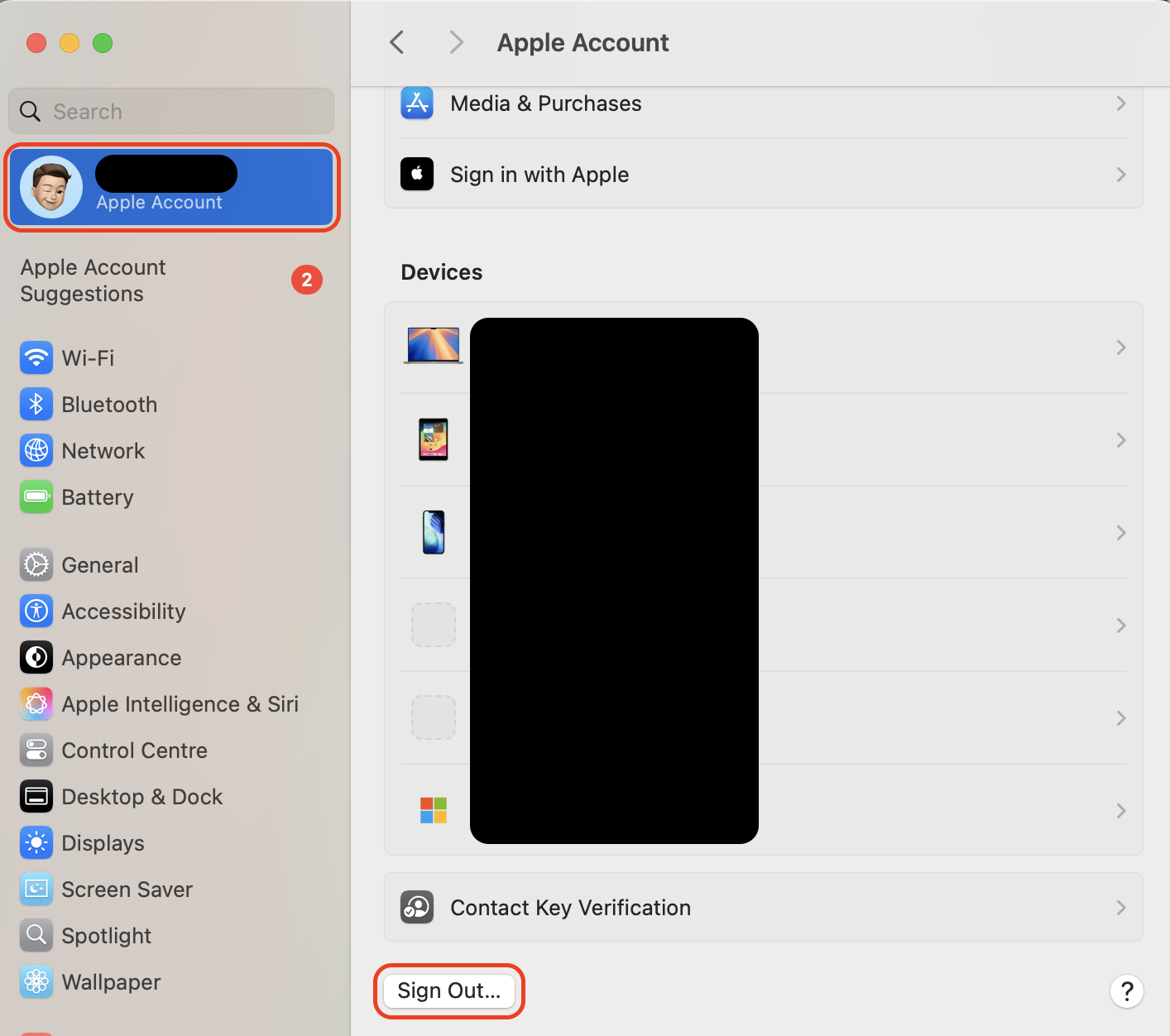 Open System Settings, click your name, choose Sign Out, then restart your Mac and sign back in with your Apple Account to refresh your credentials.