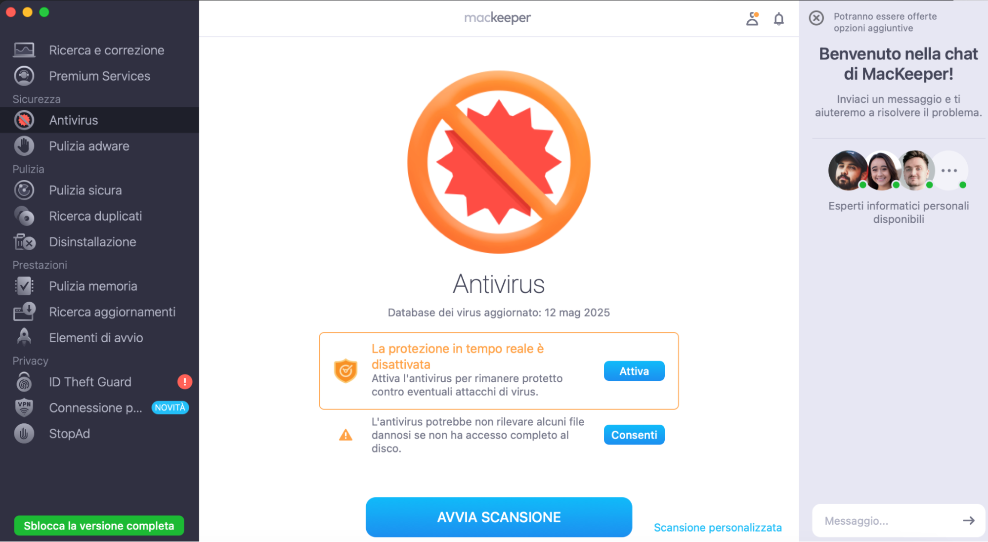 Se MacKeeper trova qualcosa di sospetto sul vostro Mac, verrà visualizzato nei risultati della scansione. Basta fare clic su Sposta in quarantena per rimuoverlo.
