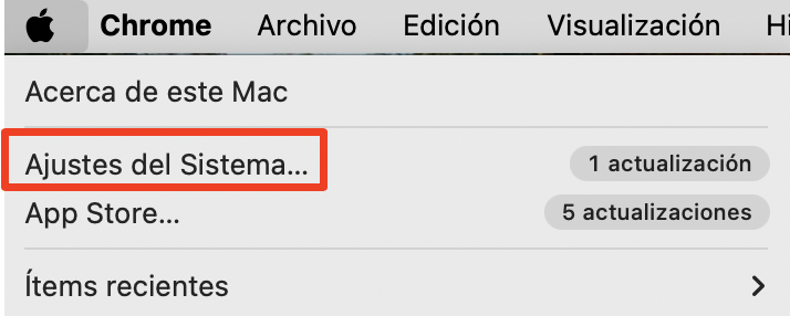 Haz clic en el logotipo de Apple y selecciona Ajustes del sistema para actualizar tu Mac.