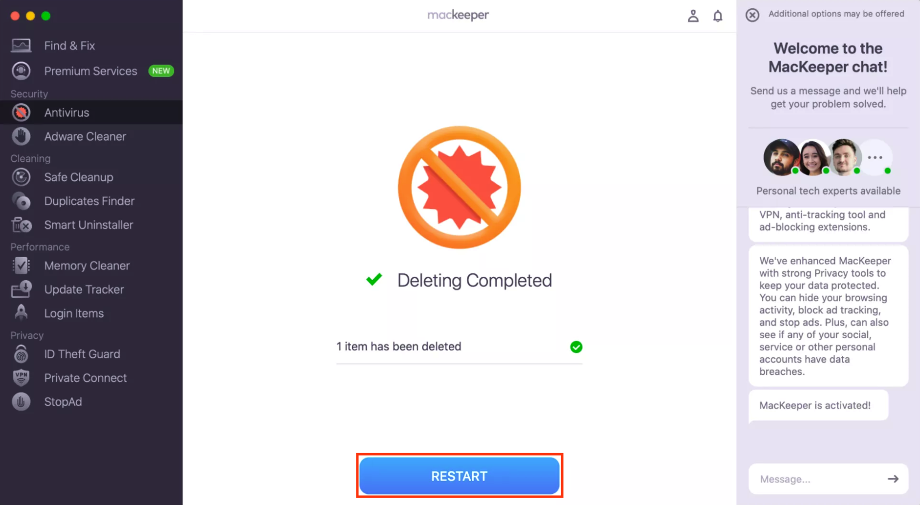 MacKeeper's Antivirus on Mac. Restart when prompted to remove any viruses that may prevent USB devices from showing up on Mac.