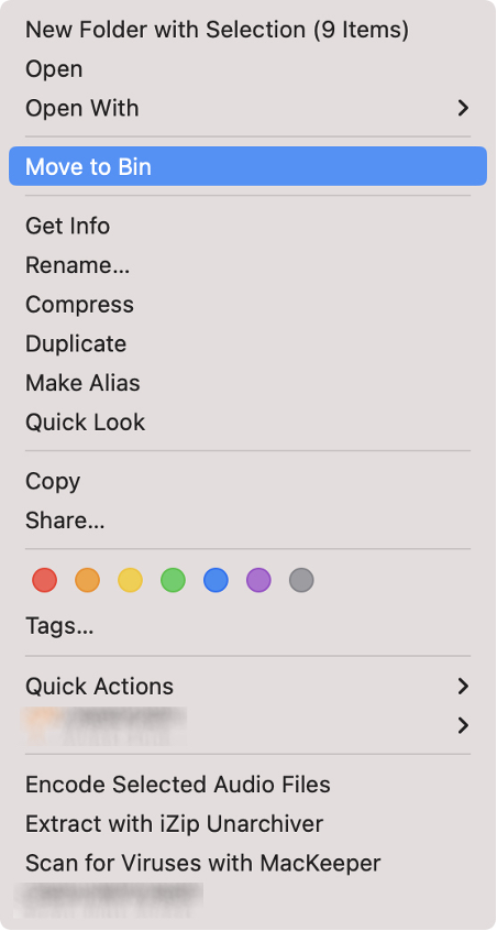 To remove a file, right-click it and select Move to Trash from the dropdown menu.