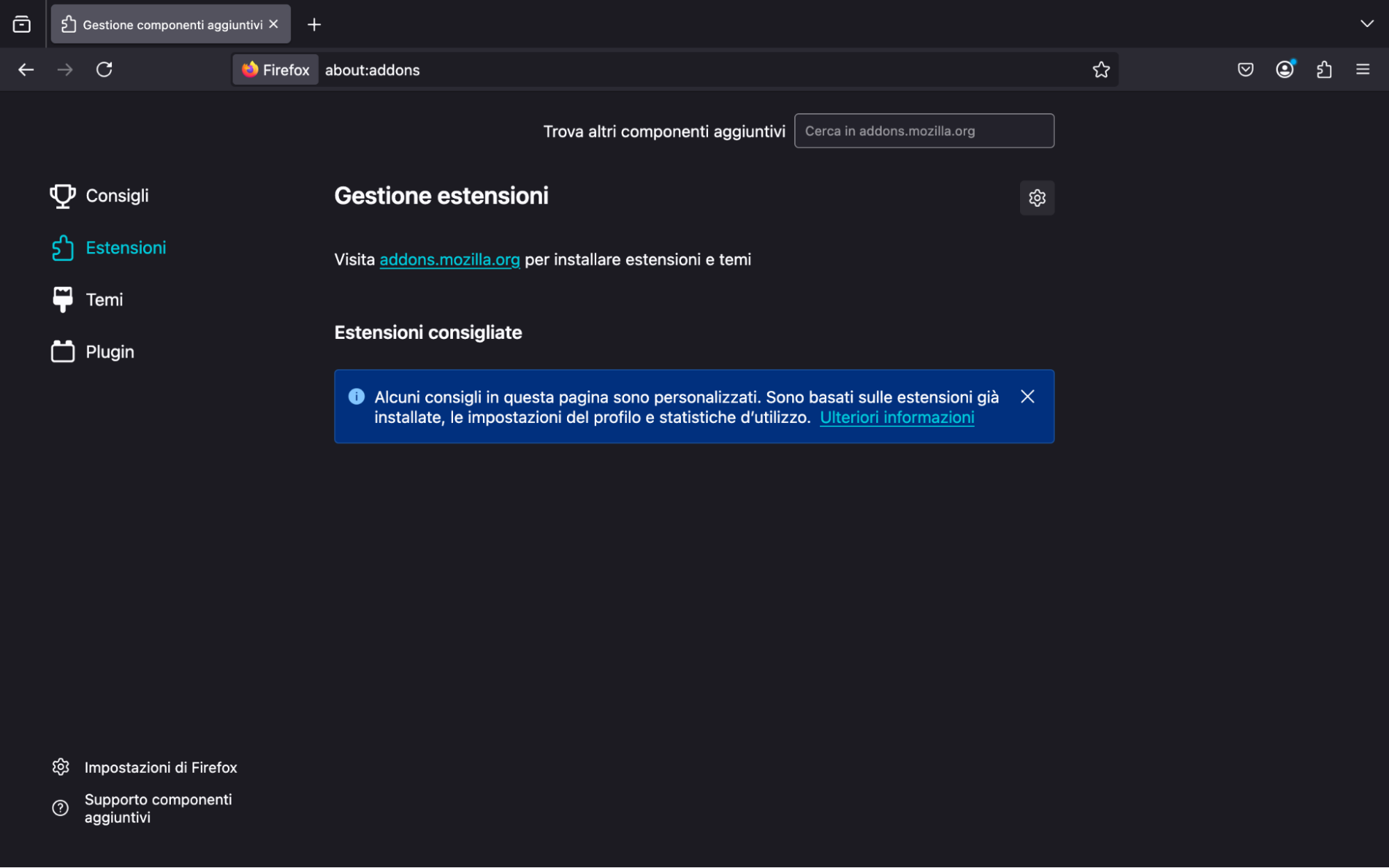 Nella pagina Gestisci le tue estensioni di Firefox, fai clic sui tre puntini accanto a un'estensione, quindi fai clic sul pulsante Rimuovi.