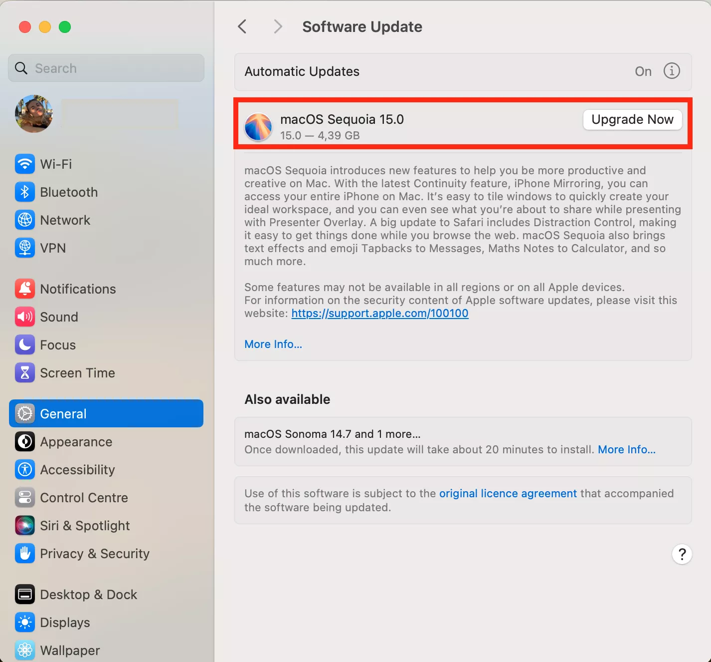 The Software Update page appears on a Mac screen. Implementing new software updates can fix the Syncing with iCloud paused error.