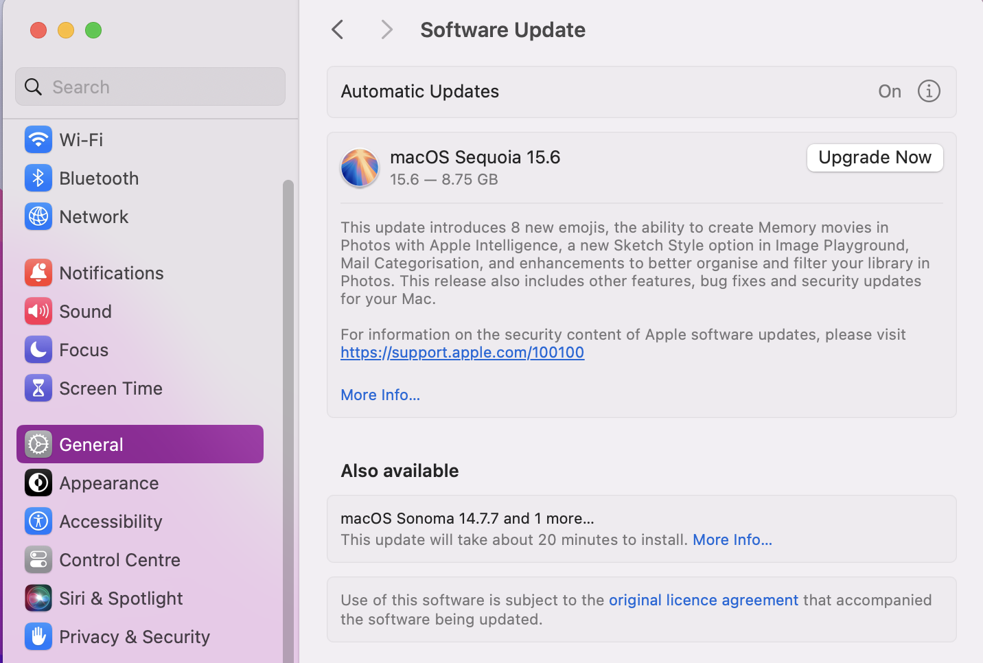Keeping your macOS up to date is essential for reducing your Mac’s CPU and keeping on top of software patches that could leave you vulnerable if not updated regularly. Open System Settings, navigate to Software Updates and check for any updates. Press update Now if any are available.