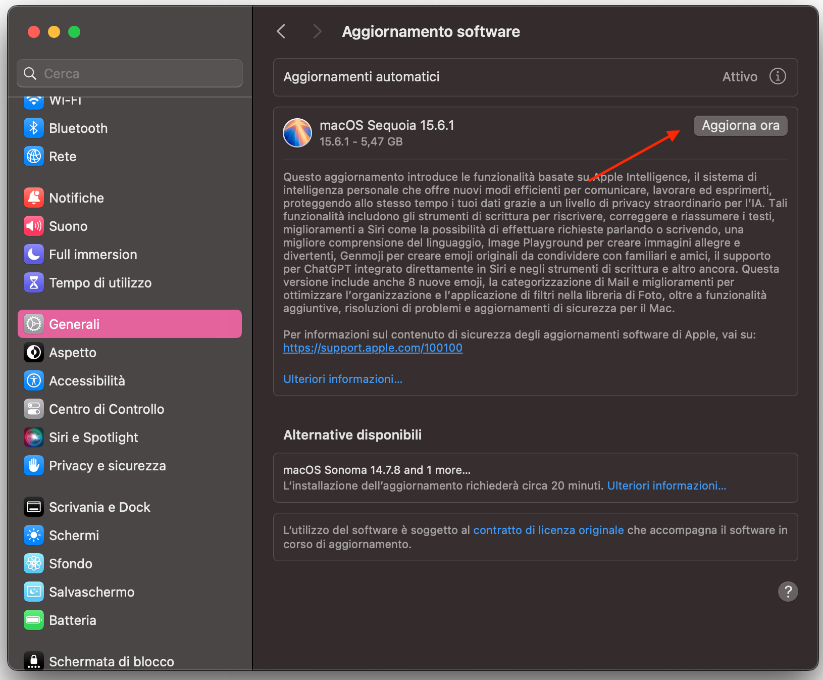 In Impostazioni di sistema, vai su Generali > Aggiornamento software.