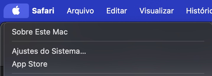 Para reduzir a quantidade de efeitos visuais pesados que seu Mac está tendo dificuldade para executar, primeiro abra os Ajustes do Sistema. Você pode fazer isso clicando no ícone da Apple e escolhendo Ajustes do Sistema.