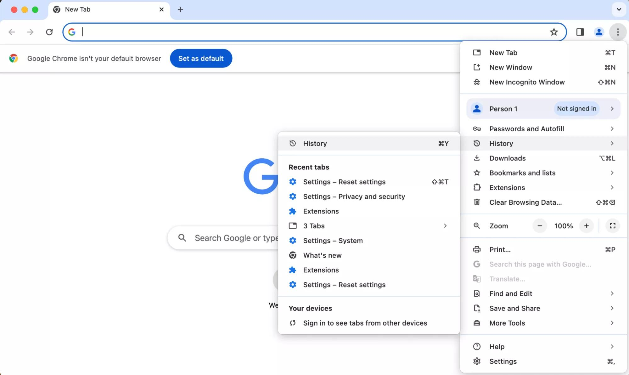 To check your search history using Google Chrome on Mac, first open the Google Chrome browser, then click the three vertical dots in the top right corner of the window, check the drop-down menu, and choose the History option to review your browsing activities.