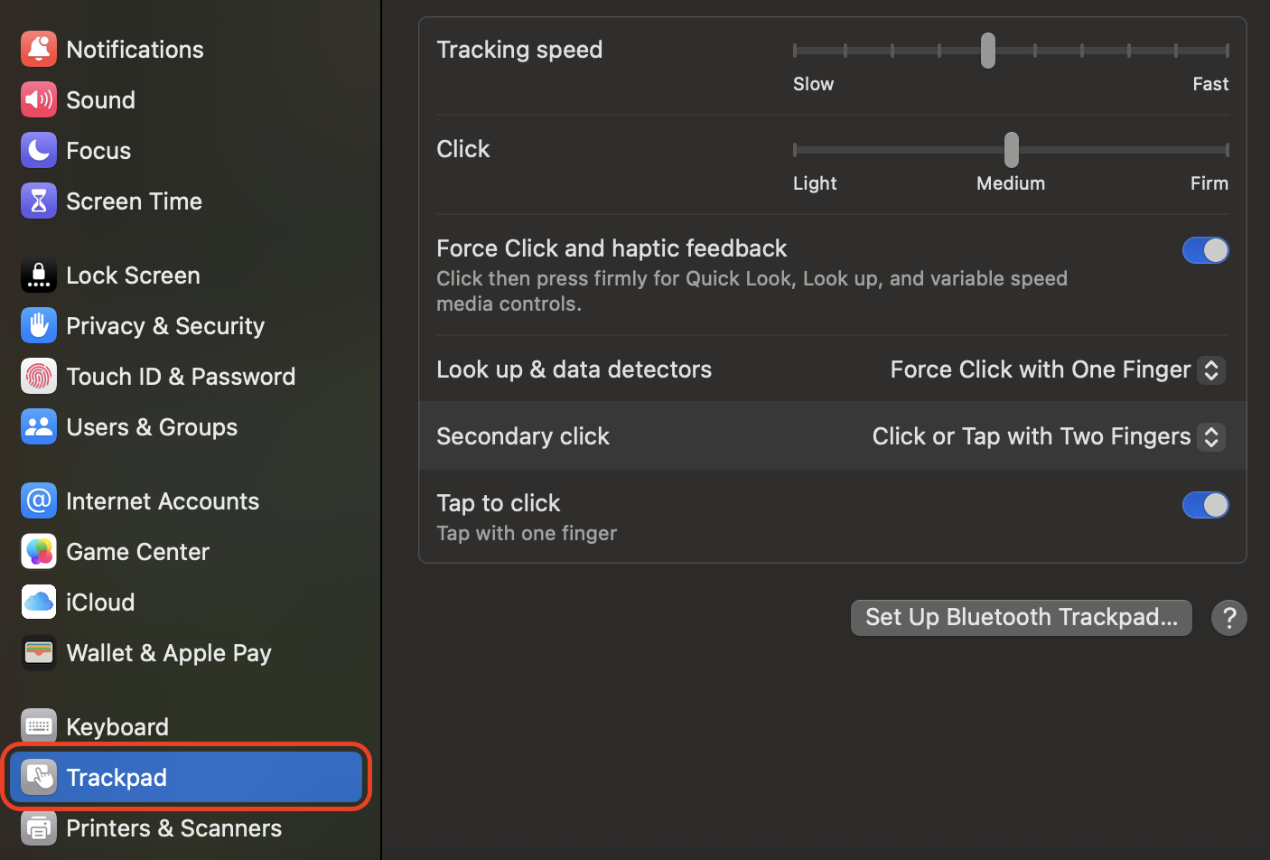 Open System Settings on your Mac and select the Trackpad panel to access click, tap, and gesture options for adjusting left-click behavior and input settings.