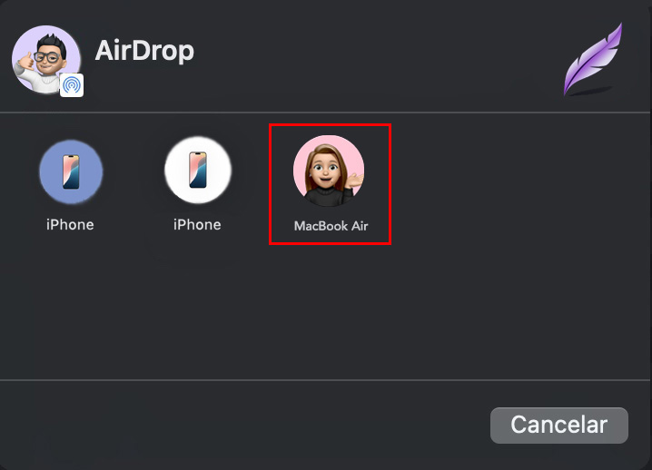 A janela do AirDrop no Mac mostrando todos os dispositivos disponíveis. Selecione seu novo Mac para enviar um aplicativo a ele via AirDrop sem usar o Assistente de Migração.
