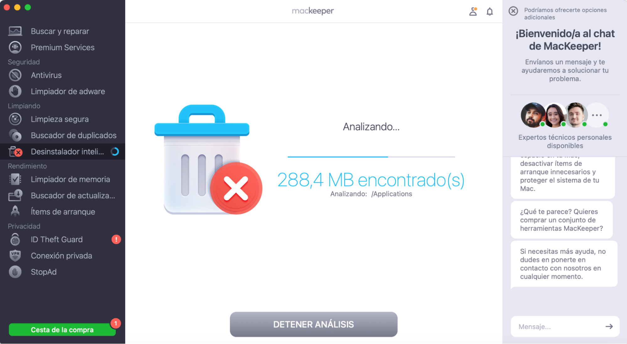 El desinstalador inteligente de MacKeeper está escaneando tu Mac.