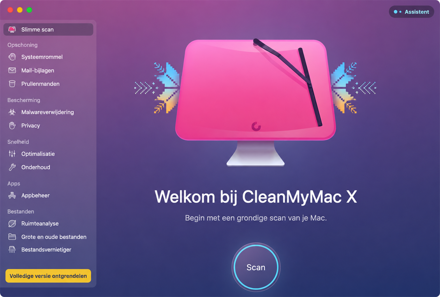 De macOS-versie van CCleaner laat het opvallende verschil zien in interface en gebruikerservaring bij het gebruik van de app. Je ziet het startscherm en alle functies van het opschoonprogramma.
