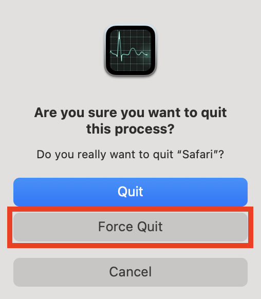 The Force Quit prompt in Activity Monitor on Mac. Close stuck processes that may be interfering with other apps when you find Disk Utility not loading on Mac.