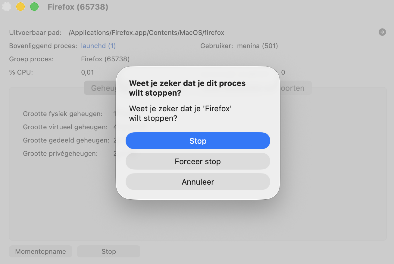 Klik in het pop-upvenster op Stop om het proces te beëindigen.