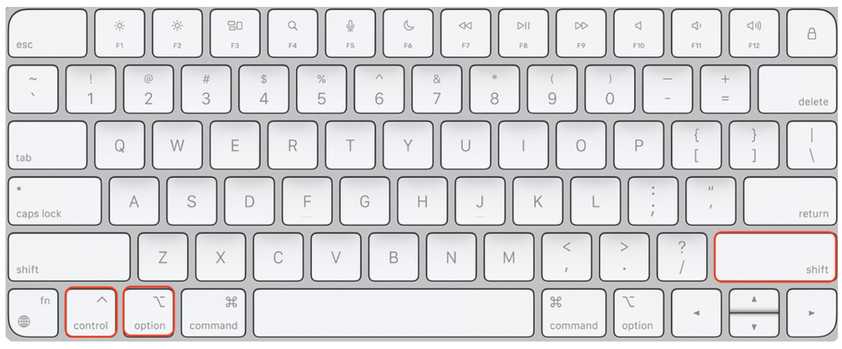 Pour réinitialiser le SMC sur Mac Monterey, identifiez les touches à appuyer sur un MacBook Intel avec une puce Apple T2. Maintenez appuyées les touches Control + Alt sur le côté gauche de votre clavier, puis Shift du côté droit de votre clavier pendant environ 7 secondes.
