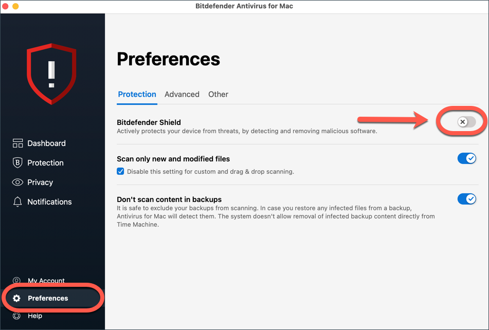 Click the antivirus icon in your Mac's top menu bar and select Disable Protection from the dropdown to pause real-time scanning right away.