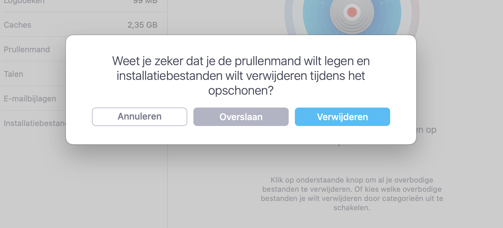 Klik op Verwijder in het pop-upvenster om de Prullenmand te legen.