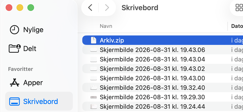 Se etter det opprettede arkivet fra de tidligere grupperte filene.