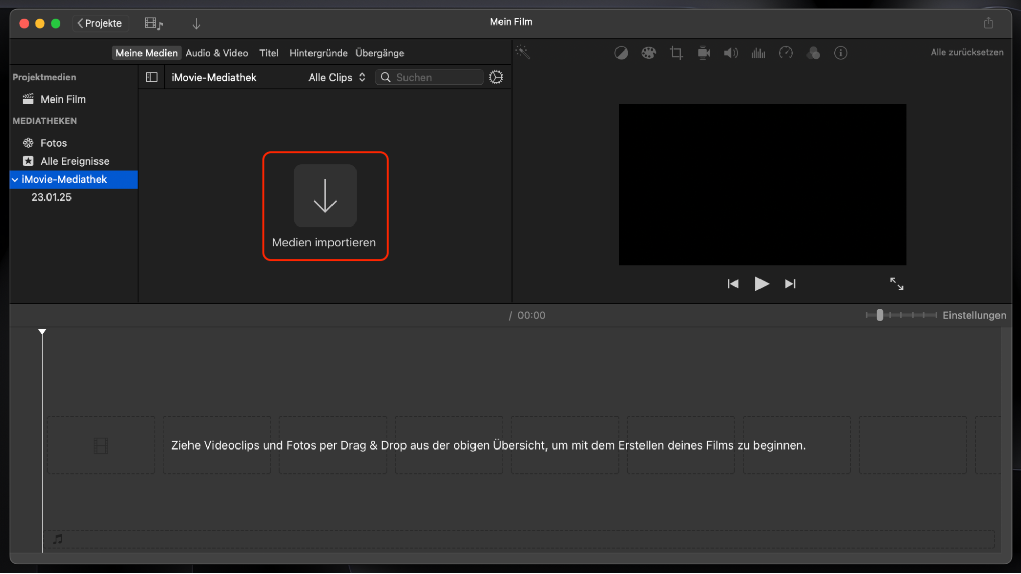 Das Bild zeigt den Importvorgang von Medien in iMovie. Der Import von Medien ist der erste Schritt bei der Aufnahme eines Videos auf einem Mac-Gerät. Das Bild zeigt den Importvorgang von Medien in iMovie. Der Import von Medien ist der erste Schritt bei der Aufnahme eines Videos auf einem Mac-Gerät.