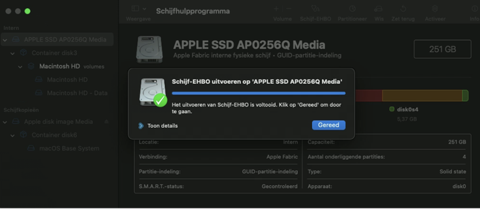 Wacht tot de scan van Schijfhulpprogramma is voltooid. Als er iets wordt gevonden dat kan worden hersteld, zal EHBO dat doen. Je kunt meer informatie over het proces bekijken door de sectie ‘Toon details’ uit te klappen.