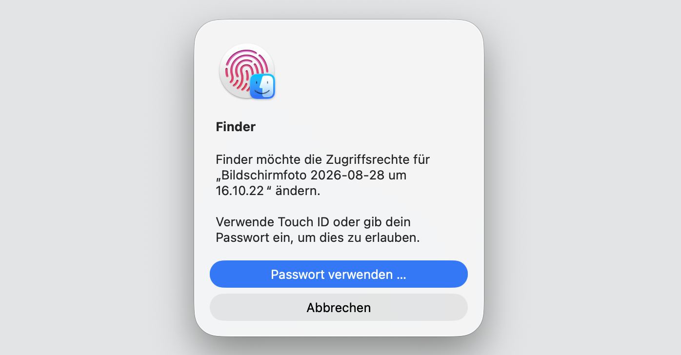 Wenn Sie dazu aufgefordert werden, geben Sie Ihr Passwort ein oder verwenden Sie Touch ID – je nach bevorzugter Option. Anschließend können Sie die Datei aus dem Papierkorb löschen.