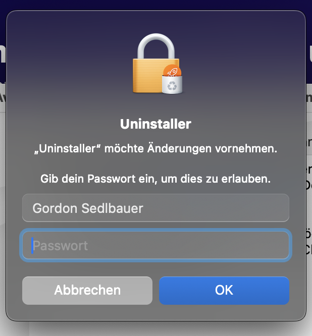 Geben Sie Ihr Mac-Passwort ein, um Avast Cleanup zu deinstallieren. Geben Sie Ihr Mac-Passwort ein, um Avast Cleanup zu deinstallieren.