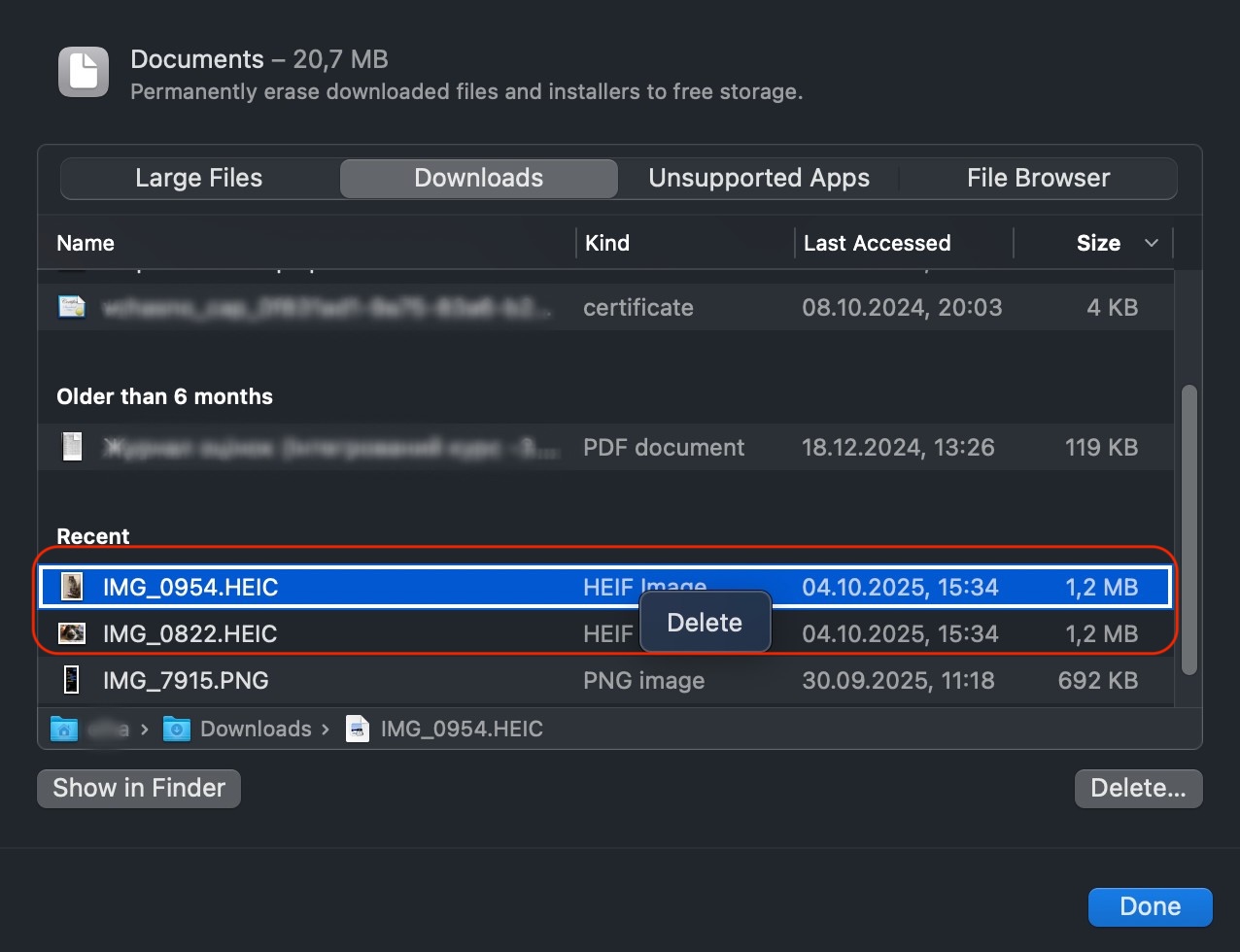 A list of files taking up space in the Storage app on Mac. When macOS Monterey cannot be installed on Macintosh HD, delete old files and free up space so that the update can be downloaded.