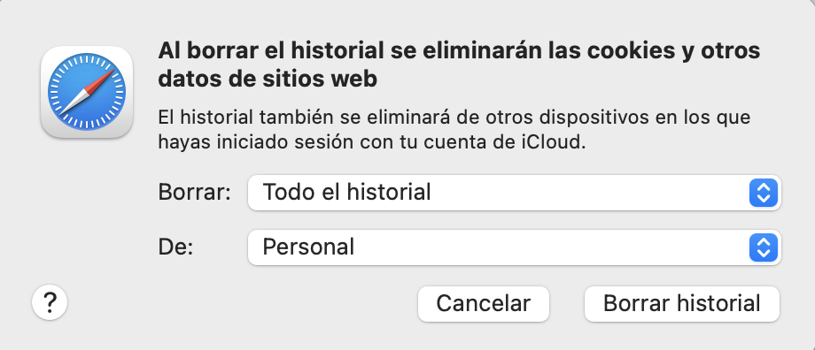 En la ventana emergente, selecciona el periodo de tiempo para el que deseas borrar el historial de Safari. Haz clic en el botón Borrar historial. En la ventana emergente, selecciona el periodo de tiempo para el que deseas borrar el historial de Safari. Haz clic en el botón Borrar historial.