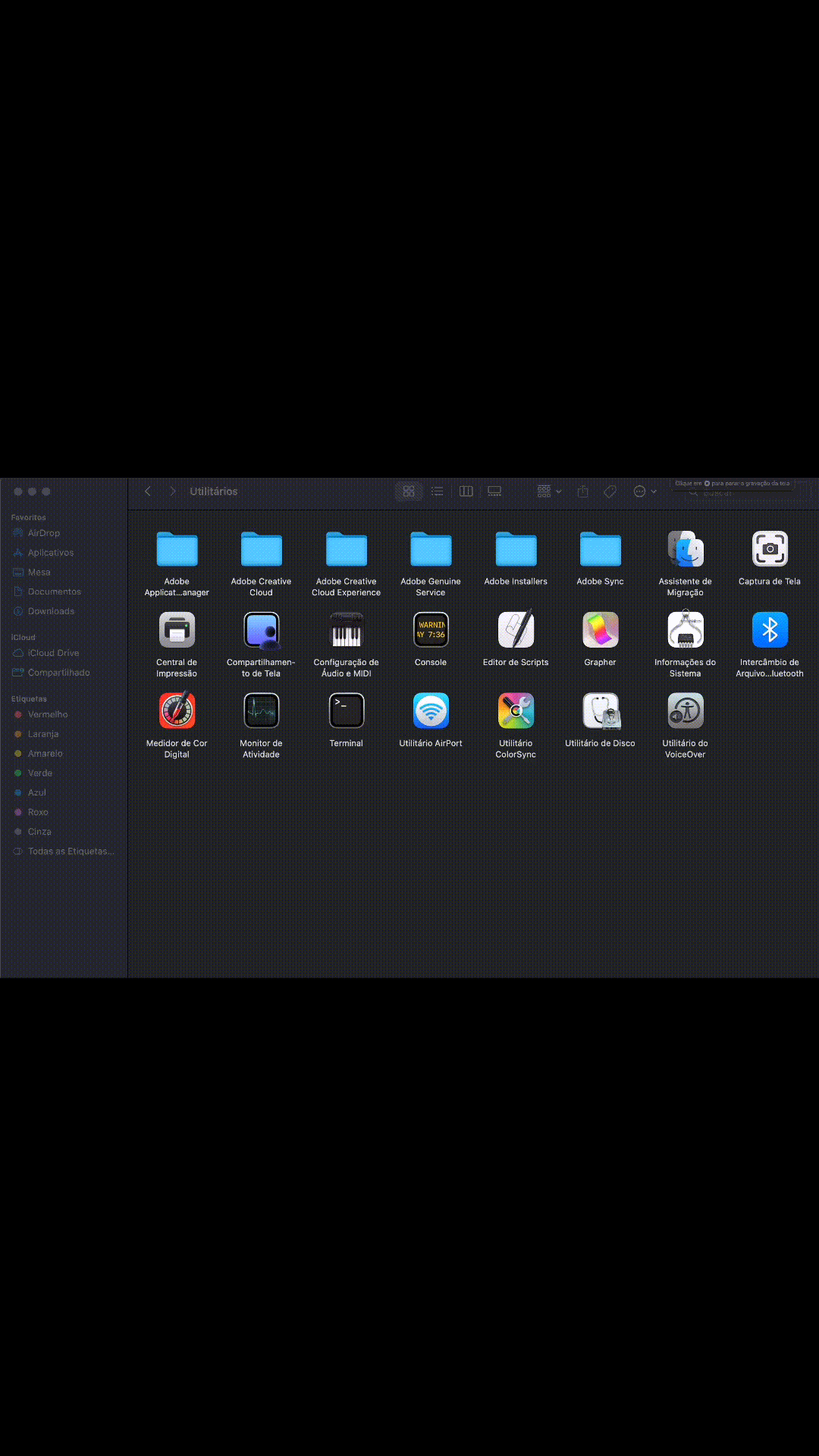 Imagem GIF animada que demonstra como acessar o Monitor de Atividade em um computador Mac durante a solução de problemas de alto uso de memória do WindowServer.