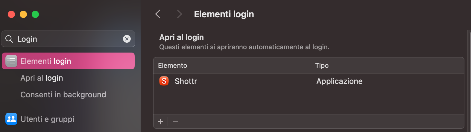 Rimuovi immediatamente la RAM occupata su Mac chiudendo gli elementi di login. Vai su Impostazioni di Sistema > Elementi di login e visualizza le app che si aprono nella sezione Apri al login.