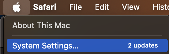 Go to the Apple Menu and select System Settings to start the process of syncing your time and date. You'll find this option in the General tab.