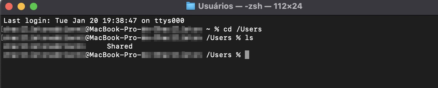 Para verificar o nome da sua conta, use o Terminal. Veja como o comando correspondente deve ser digitado.