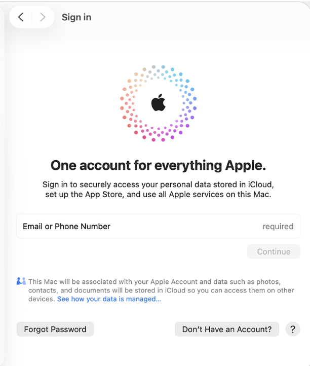 When your Mac powers back on, go back to Settings, click on your Name again, and enter your sign-in information.