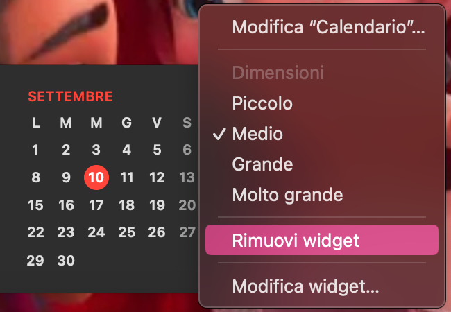 Fai clic con il tasto destro sul widget della scrivania e seleziona Rimuovi widget.
