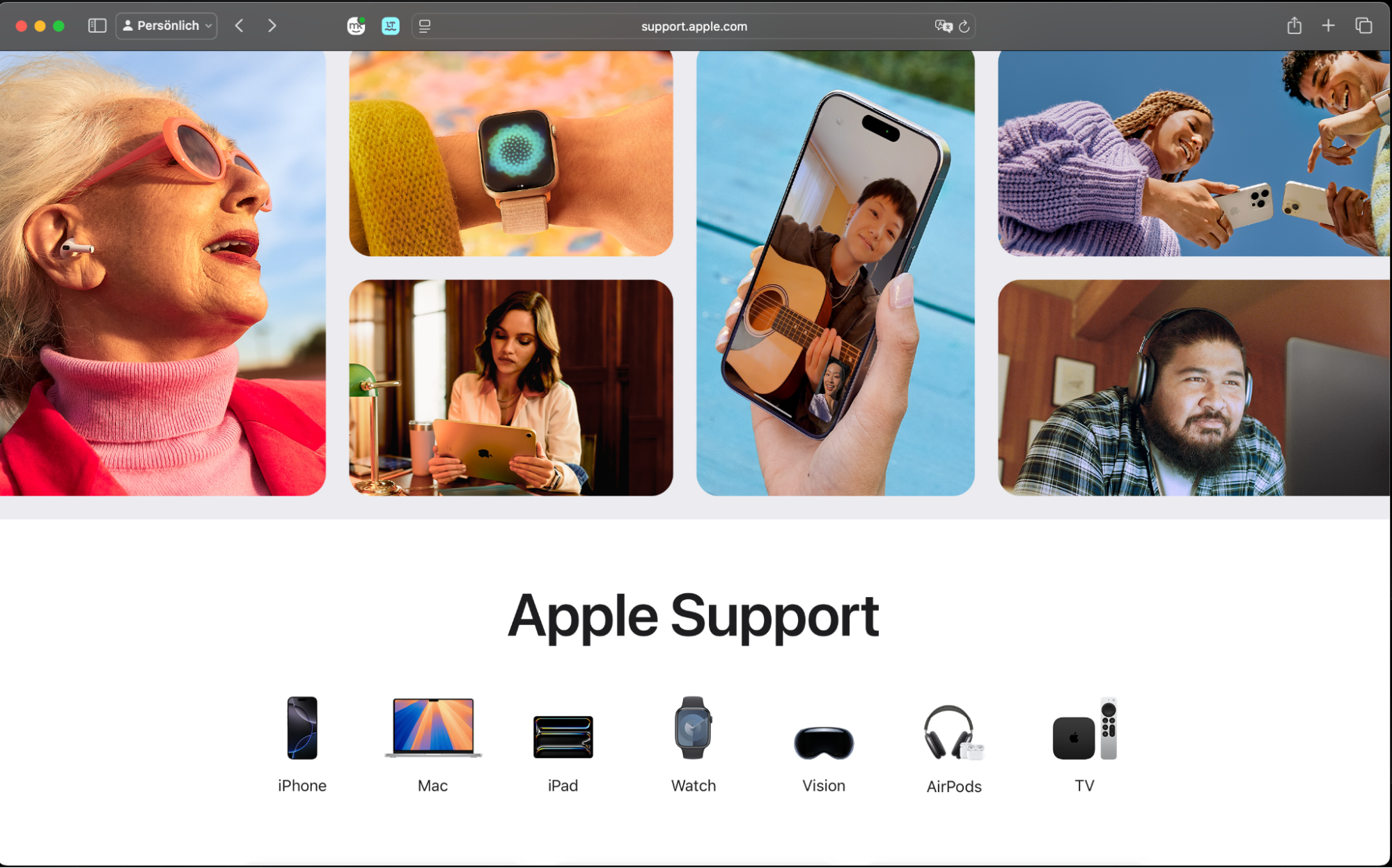 Apple-Supportseite in Safari