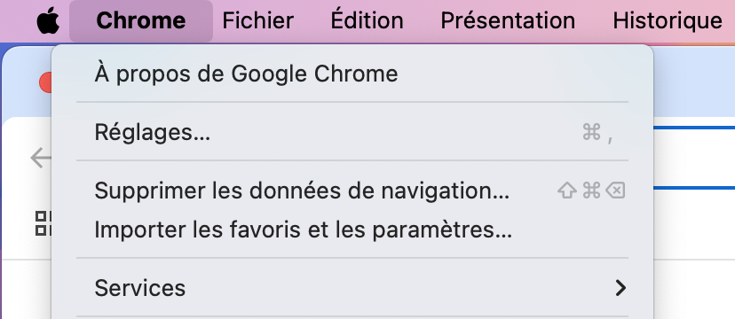 En réinitialisant Google Chrome, vous pourrez peut-être régler le problème et améliorer les performances de votre navigateur. Sélectionnez Réglages dans le menu Google Chrome.