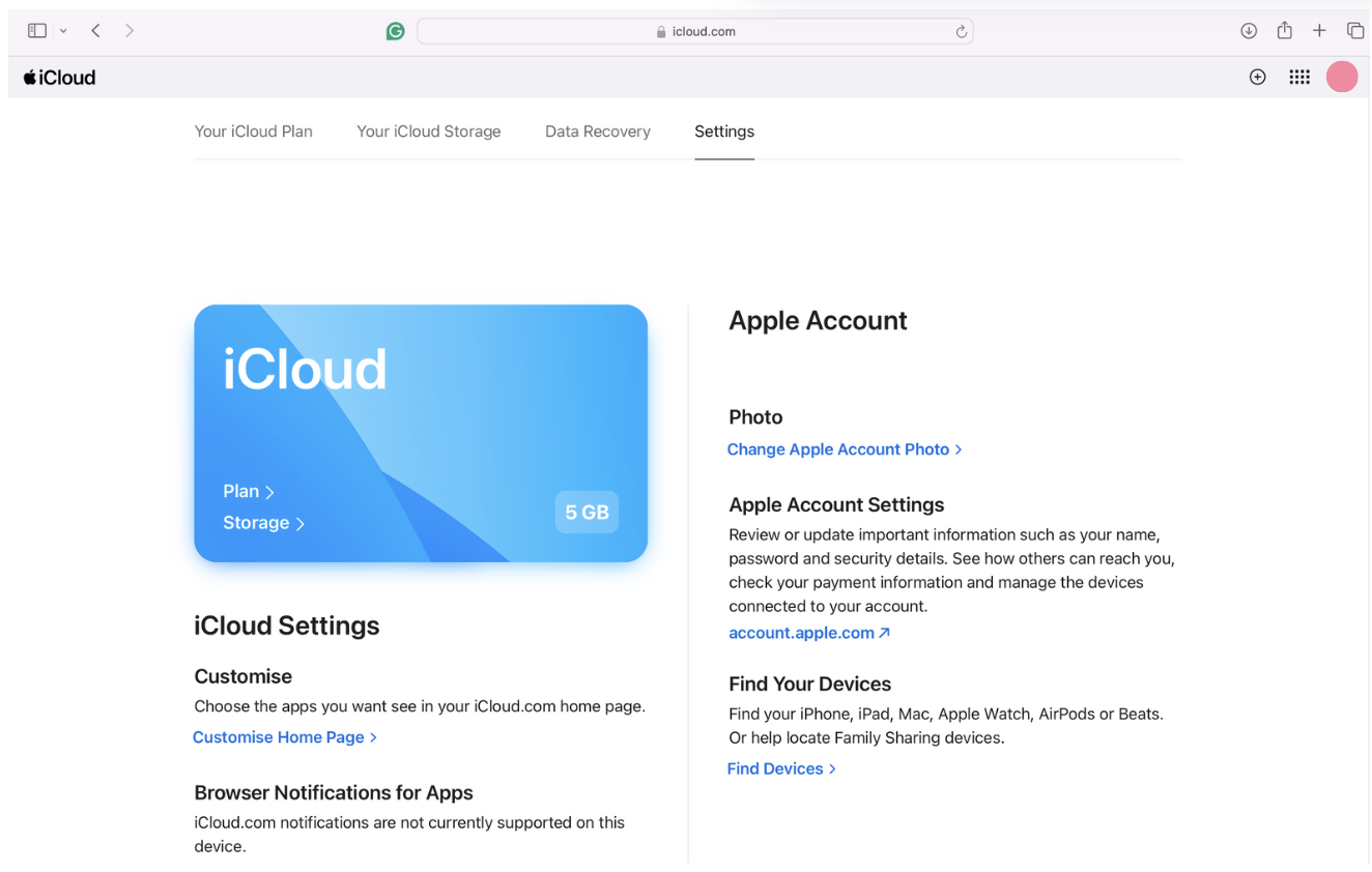 After you have logged in, you’ll see your iCloud Account info page. In the blue box, click on Storage. After you have logged in, you’ll see your iCloud Account info page. In the blue box, click on Storage.