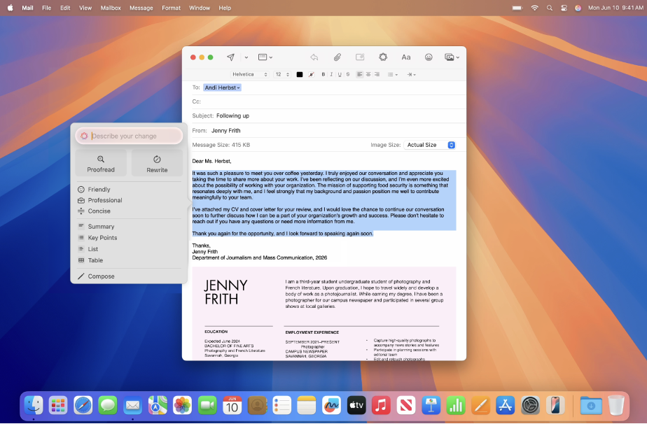 One of the best features, of Apple Intelligence, for professionals and students is the suite of Writing Tools. You can highlight any text you've written and right-click to bring up Writing Tools. From there you can select Proofread to ensure your text is error-free.