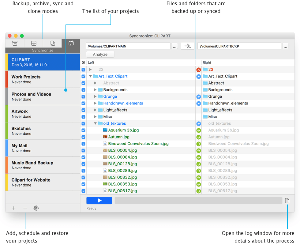 Open Get Backup Pro and pick a project type from Backup, Archive, Clone, or Sync to start setting up your first scheduled backup on Mac.