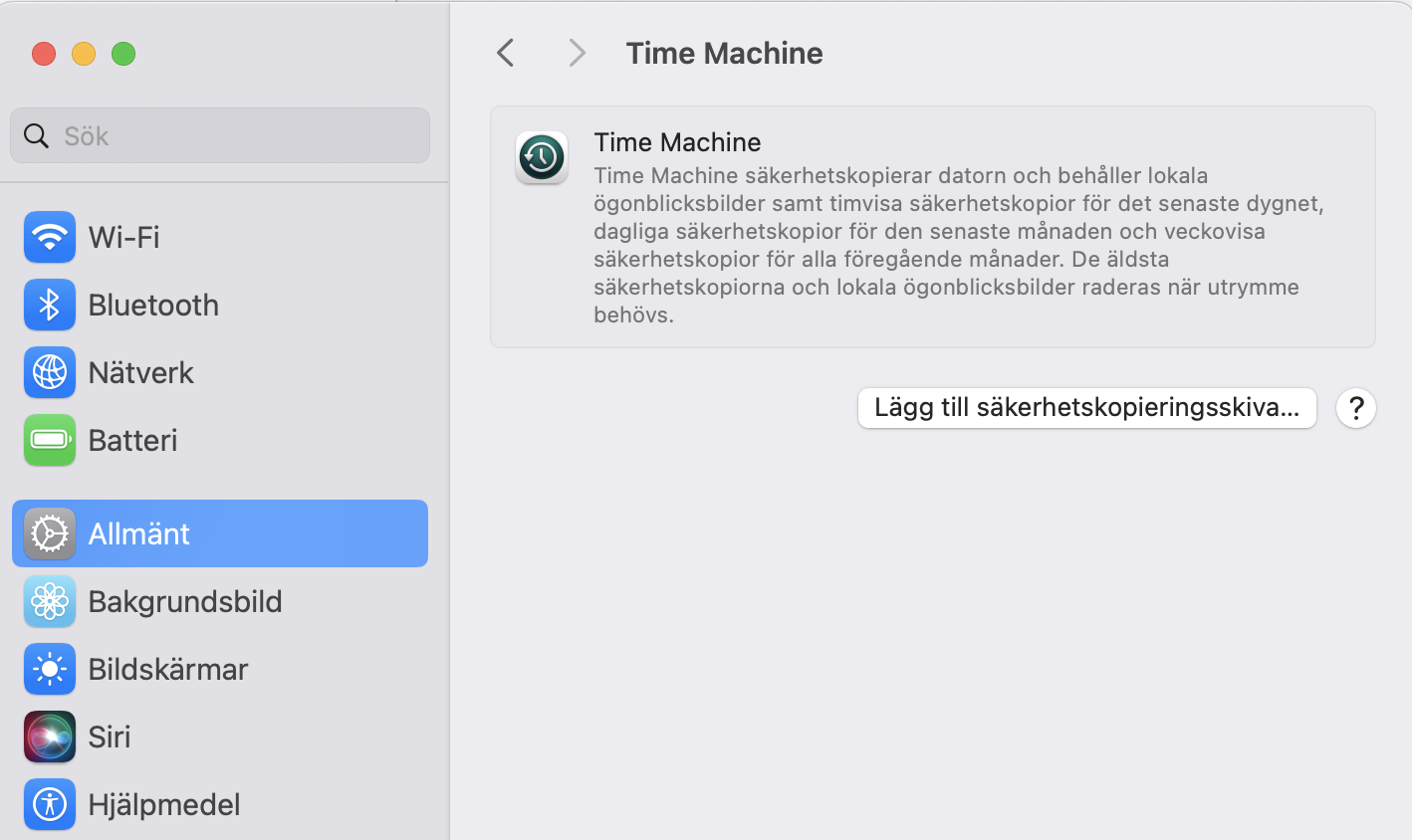 För att röja bland filerna på Mac kanske du vill radera gamla Time Machine-säkerhetskopior efter att ha rensat alla dina ansamlade cachefiler. För att göra detta, öppna Time Machine i Systeminställningar och leta efter eventuella säkerhetskopior du vill radera.