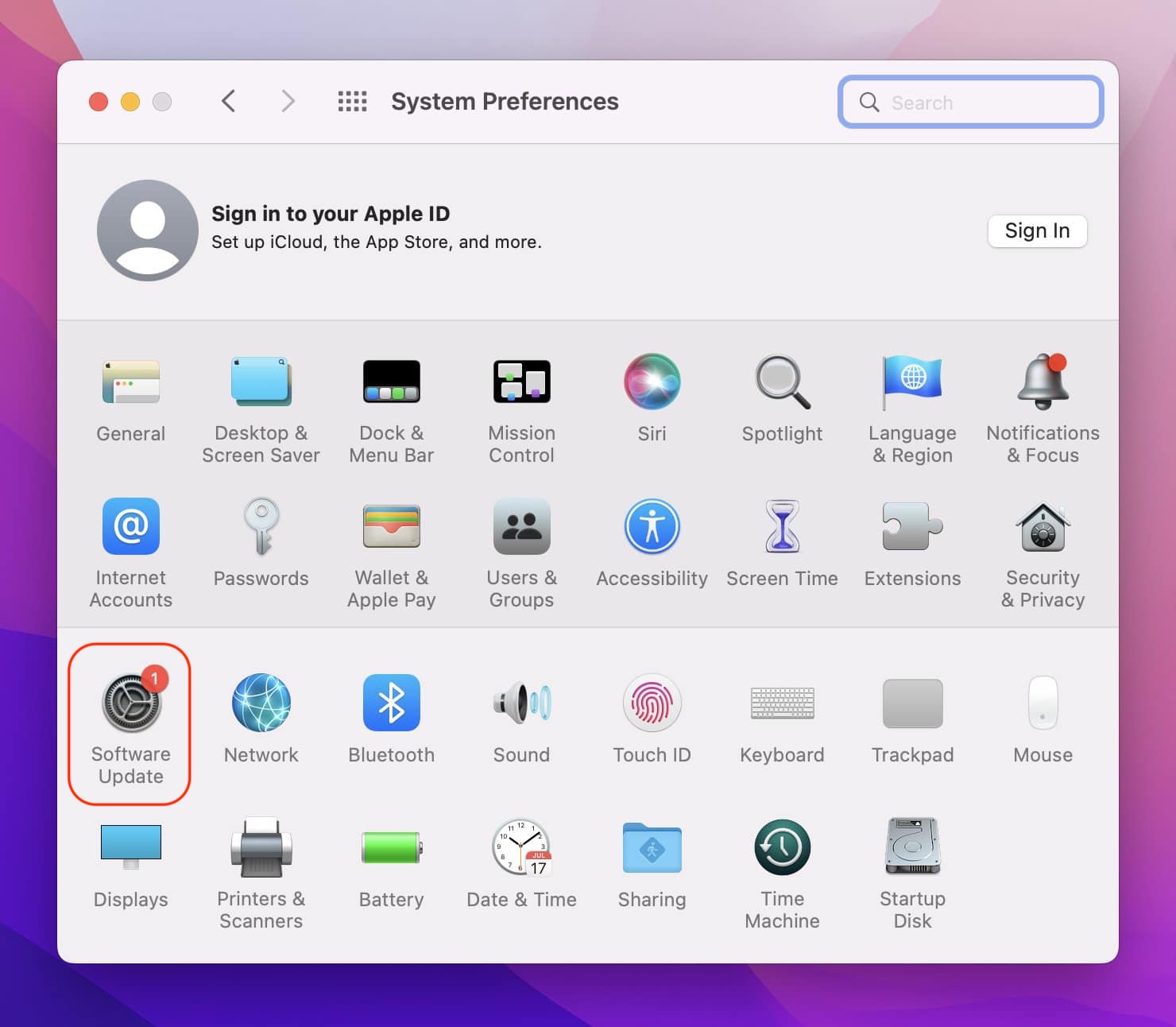 The Software Update option inside System Preferences on Mac. If you find macOS Monterey cannot be installed on Macintosh HD, try installing other available macOS updates first.