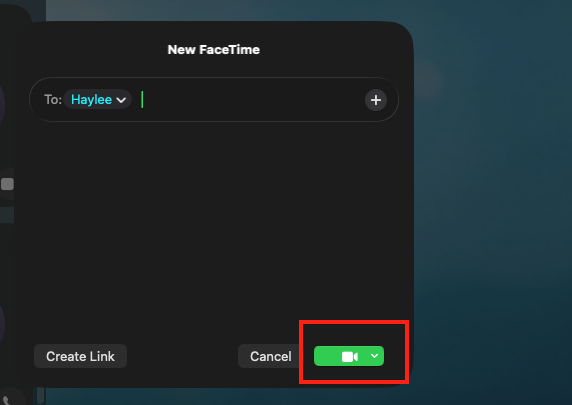 Once you’ve added a name into the ‘New FaceTime’ panel, you can start a video call, assuming that person has device that supports FaceTime calls and has the app enabled.