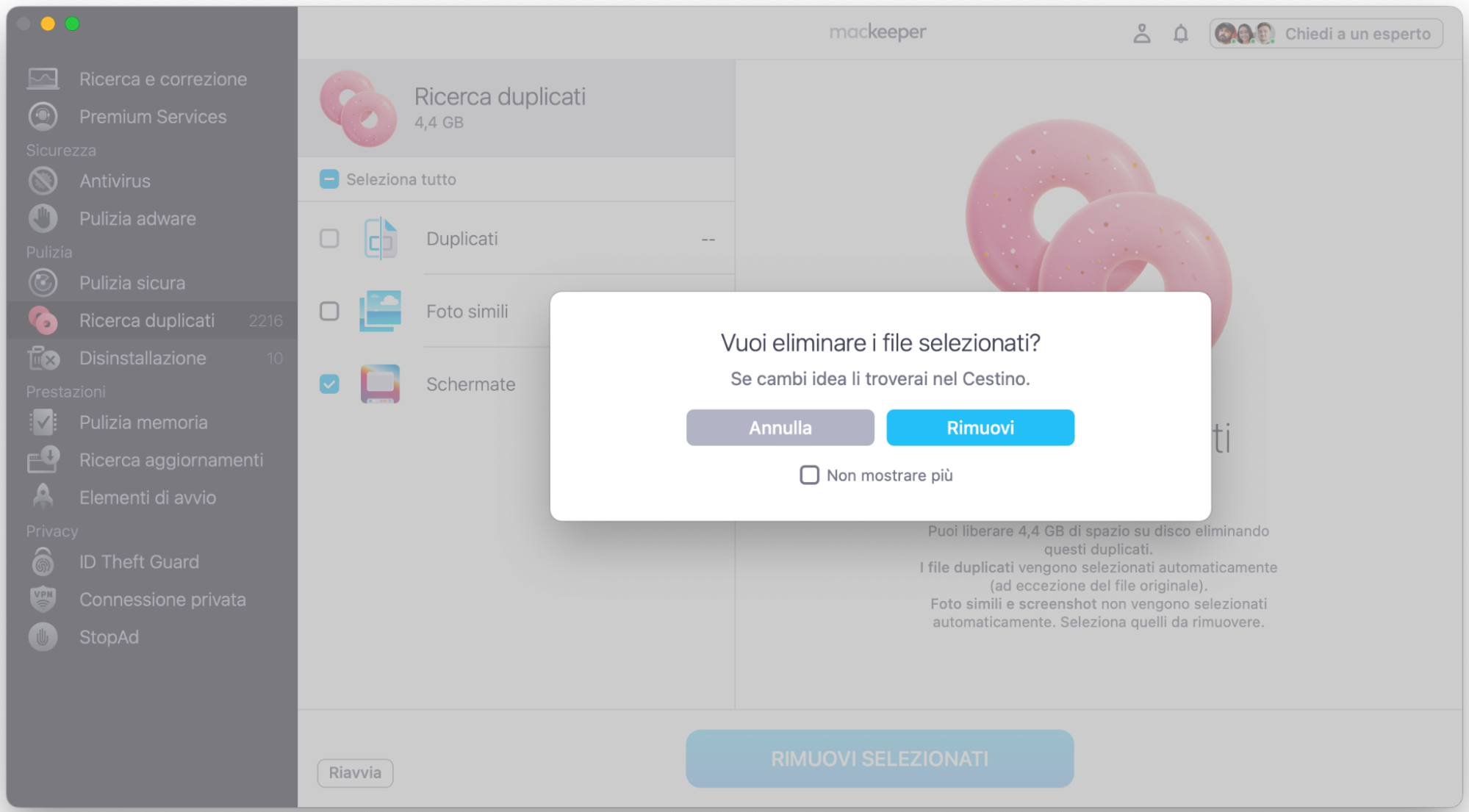 Per completare la procedura, fai clic su Rimuovi.