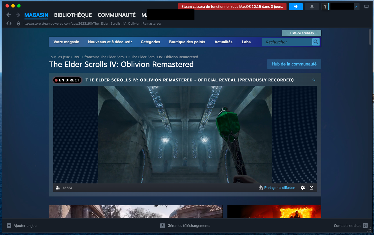 Le Magasin de Steam sur Mac, soit la première chose que l'utilisateur voit lorsqu'il se connecte à Steam.