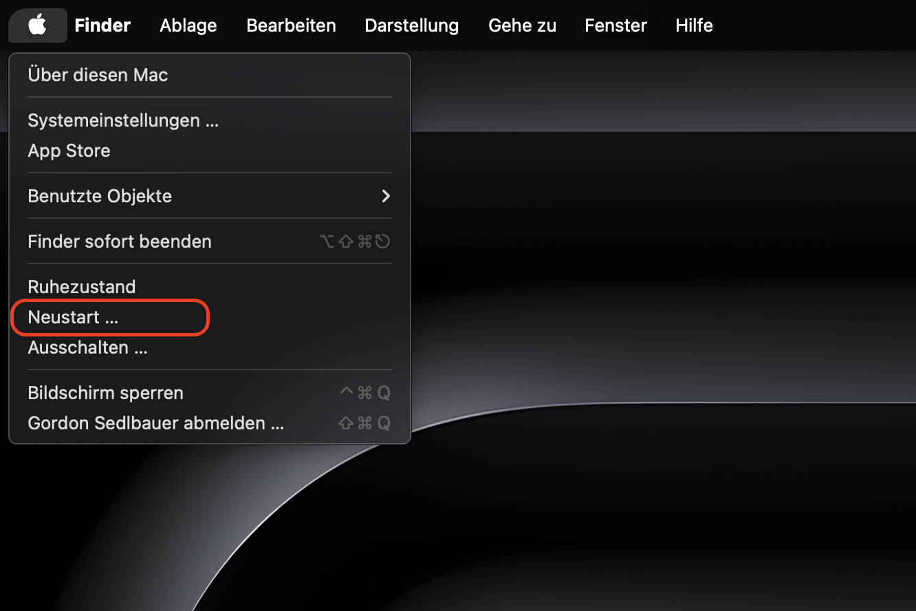 Ein Neustart Ihres Computers ist die erste Lösung für das Problem mit dem fehlerhaften USB-Anschluss. Um Ihren Mac neu zu starten, klicken Sie auf das Apple-Logo in der Menüleiste und wählen Sie die Option Neustart.