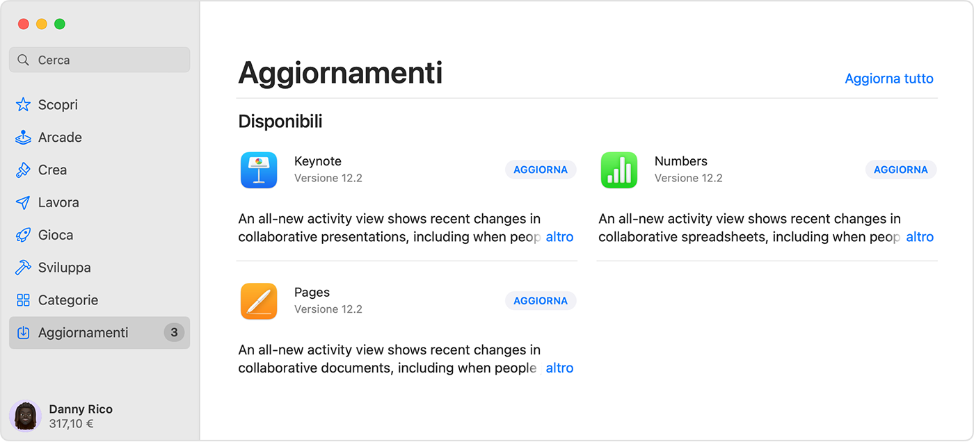 I problemi successivi all'aggiornamento di MacOS potrebbero essere causati da applicazioni che non sono state aggiornate insieme all'aggiornamento del sistema. Per verificare se tutte le app sono state aggiornate, aprite l'App Store, andate su Aggiornamento e controllate se ce ne sono ancora in sospeso. In caso affermativo, aggiornatele.