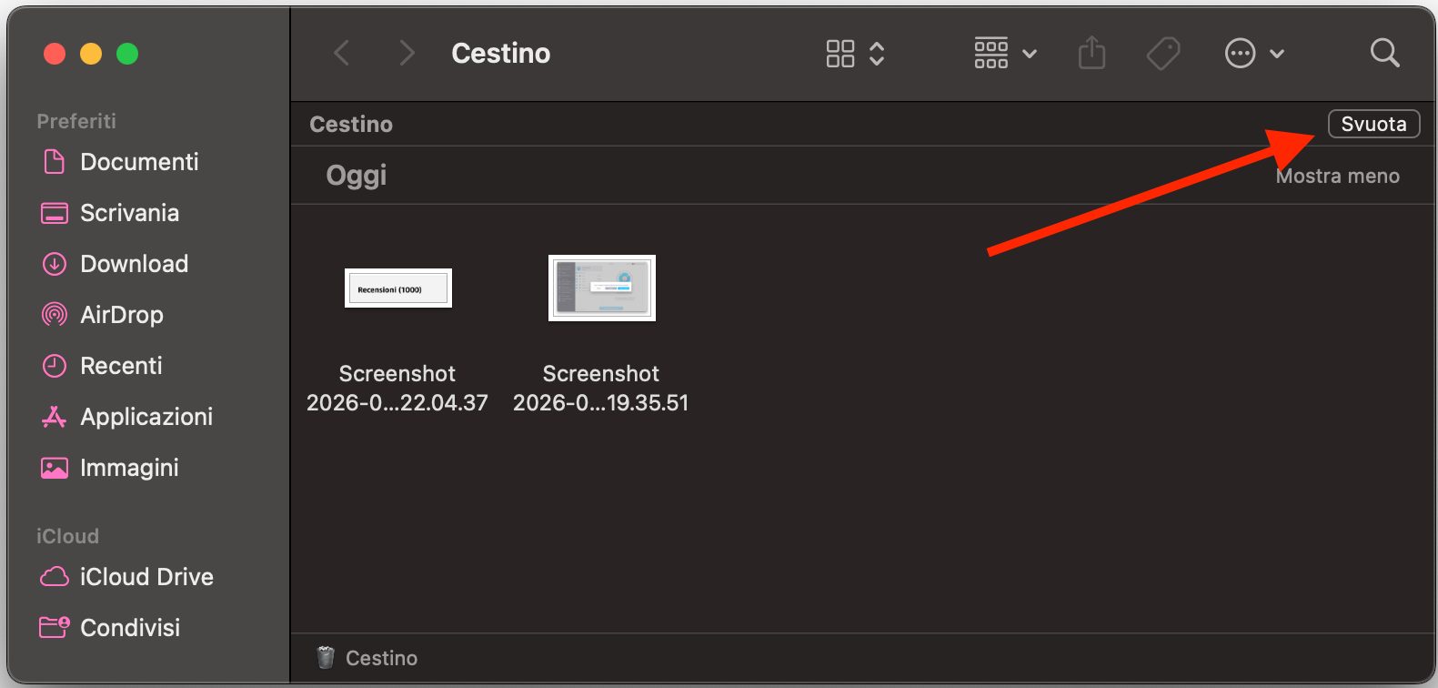 Puoi comunque accedere al Cestino in Modalità provvisoria. Dopo aver tenuto premuto il tasto Maiusc all'avvio, vai su Cestino > Svuota Cestino per eliminare i file.
