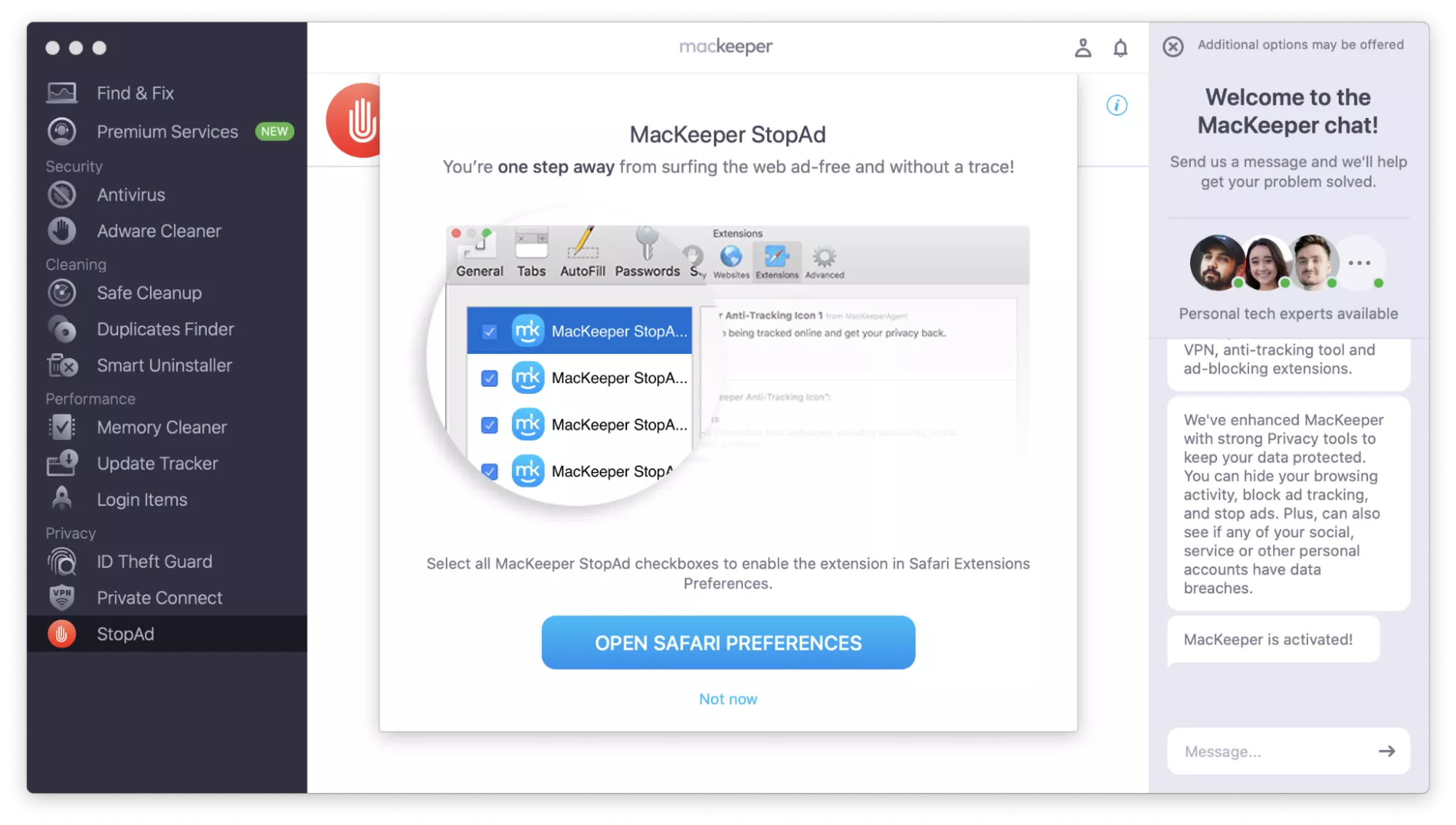 Block online threats in your browser with MacKeeper’s StopAd since FileVault won’t. Click the Open Safari Preferences button in the pop-up window.