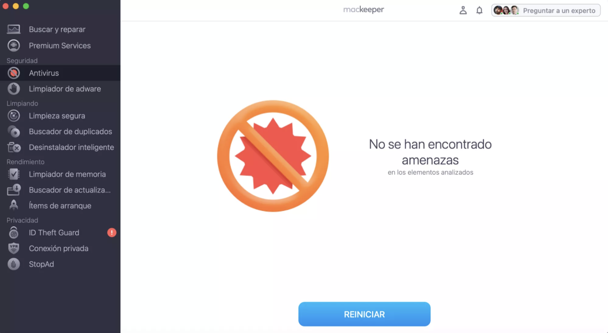 Una vez finalizado el análisis, la aplicación mostrará la lista de amenazas, si tu Mac las tiene. Puedes moverlas a la cuarentena o eliminarlas.